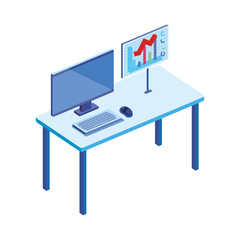 desktop computer in the workplace isolated icon vector illustration design