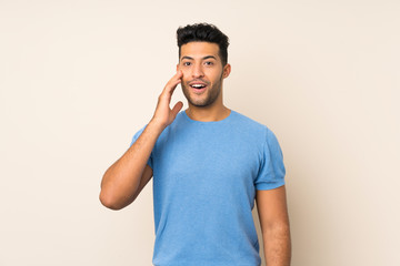 Young handsome man over isolated background with surprise and shocked facial expression