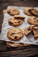 Chocolate chip cookies, Sweet biscuits, Concept for a tasty snack.