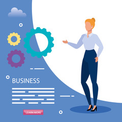 business woman with gears avatar character vector illustration design