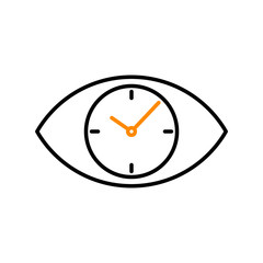 Eye clock icon. Outline thin line flat illustration. Isolated on white background. 