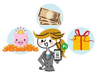 キャッシュレス　PAY　ビジネスウーマン　ポイント