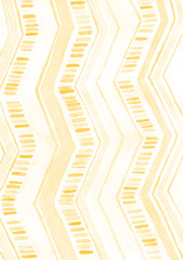 Yellow watercolor zigzag background. Hand painted raster ornament.