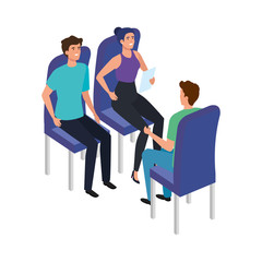young people sitting in chair isolated icon vector illustration design