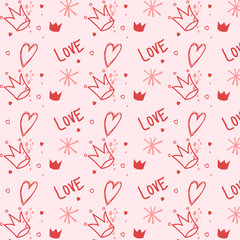 Cute Doodle Style Hearts Seamless Vector Pattern