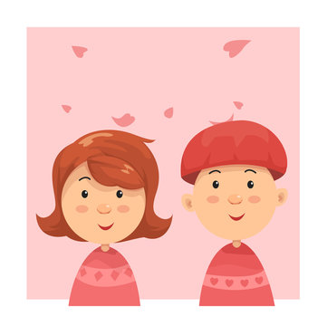 Cartoon Character of Boy and Girl for Valentine day Vector Illustration