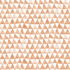 Peach Triangles Watercolor Seamless Pattern. Raster background.