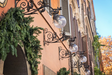 Old street lamps on a building
