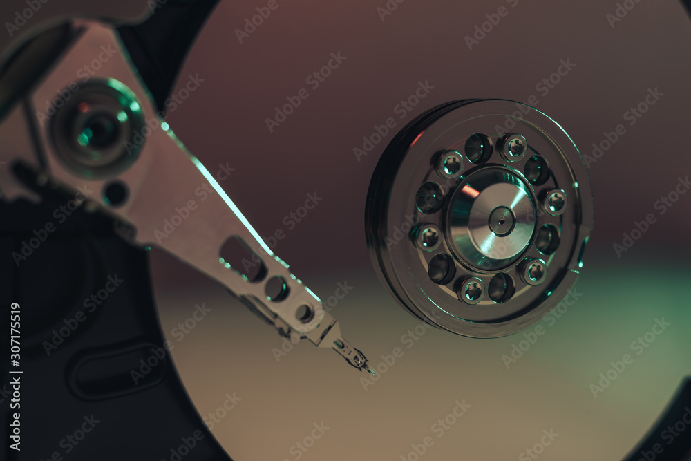 Poster Close up detail of an open hard disk background.