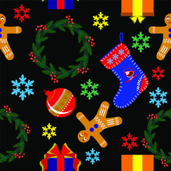 Christmas seamless pattern. Illustration on a black background.