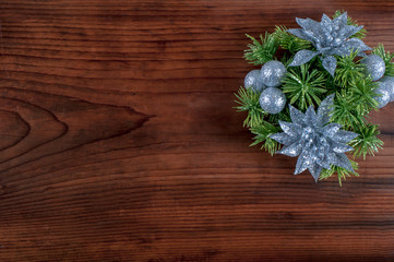 Christmas or New Year decoration on wooden background
