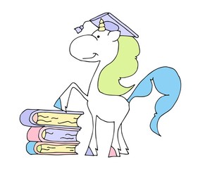 Cute fabulous unicorn  isolated on a white background. Unicorns is walking and humming a song.	