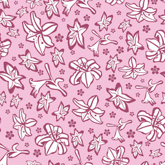 Fototapeta na wymiar Pink monochrome amaryllis floral pattern seamless vector background texture print