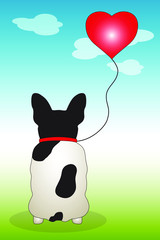 cane con guinzaglio di palloncino a forma di cuore