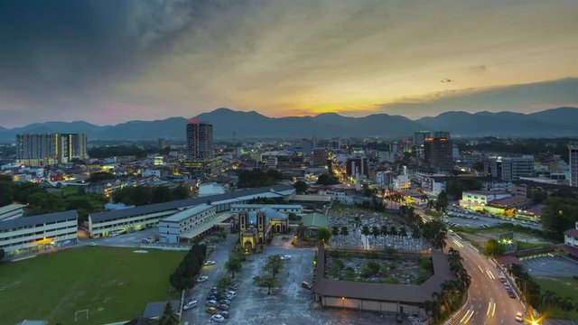 Time Lapse Of Ipoh Skyline During Sunset Overlooking Cityscape.4KUHD.