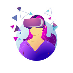Vector illustration of female wearing VR goggle, Virtual Reality Technologies