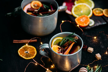 Hot red wine mulled wine with citruses and spices