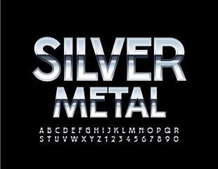 Vector Silver Font. Glossy Metallic Alphabet Letters and Numbers