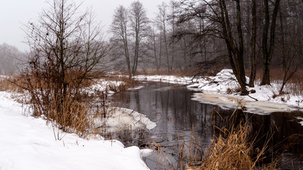 Fototapeta na wymiar Zima nad rzeką Supraśl, Żeremia bobrowe, Puszcza Knyszyńska