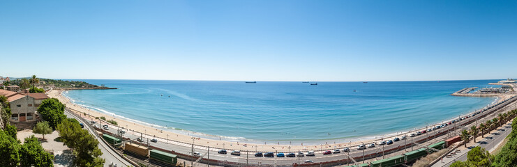Playa del miracle beach in Tarragona, Spain. The photo was taken on the famous balcony of the Mediterranean. Panorama