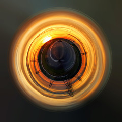 Highway with cars traveling on the sunset . Panorama 360