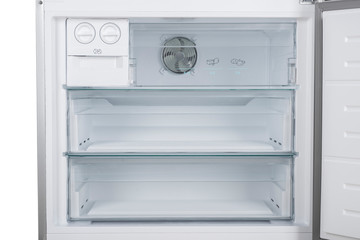 Refrigerator Isolated on White Background. Modern Kitchen and Domestic Major Appliances