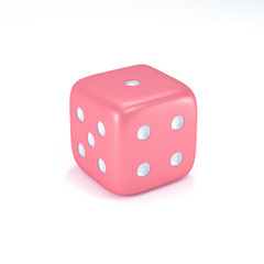 Realistic rose gold dice isolated on white background with clipping path. Hobbies, professional occupations.Collection different pastel dice casino gambling, 3d illustration highly detailed resolution