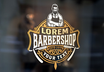 Vintage Barber Shop Logo Layout with Floral Elements