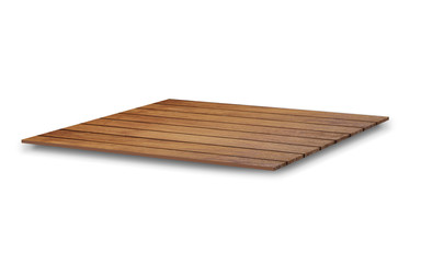 Empty brown wooden shelves or counter top isolated on white background with clipping path. Highly detailed resolution on top view. Use as products display montage. Vintage style concept.