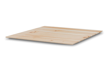 Empty light wooden shelves or counter top isolated on white background with clipping path. Highly detailed resolution on top view for any design. Use as products display montage. 3D illustration
