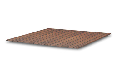 Empty old brown wooden shelves or counter top isolated on white background with clipping path. Highly detailed resolution on top view. Use as products display montage. 3D illustration