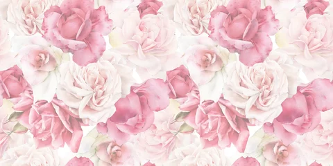 Fotobehang Rozen Naadloze bloemmotief met bloemen op lichte achtergrond, aquarel. Sjabloonontwerp voor textiel, interieur, kleding, behang. Botanische kunst