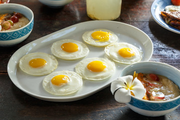 simple healthy food on an old wooden table, serving with simple dishes, natural lemonade.