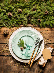 Rustic christmas or forest wedding table setting design