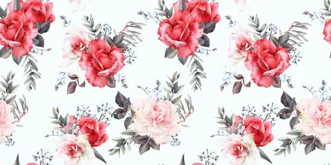 Tapeten Rosen Nahtloses Blumenmuster mit Blumen auf hellem Hintergrund, Aquarell. Vorlagendesign für Textilien, Interieur, Kleidung, Tapeten. Botanische Kunst
