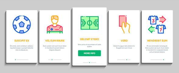 Soccer Football Game Onboarding Mobile App Page Screen. Soccer Playing Ball, Player And Arbitrator Man Silhouette, Cup And Whistle Concept Illustrations