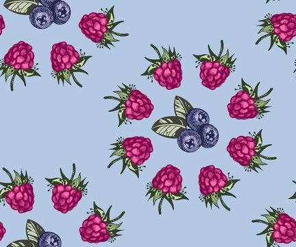 Seamless pattern with berry. Hand drawing decorative background. Vector pattern. Print for textile, cloth, wallpaper, scrapbooking