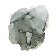 Gray Magic texture smoke on a white background. Alcohol ink monochrome paint stains.