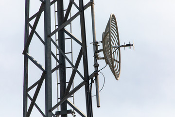 small communication satellite on the tower in an electrical substation, used for remote control and...