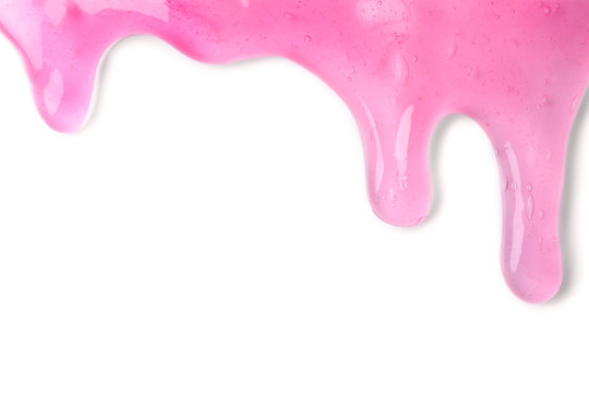 Flowing pink slime on white background. Antistress toy
