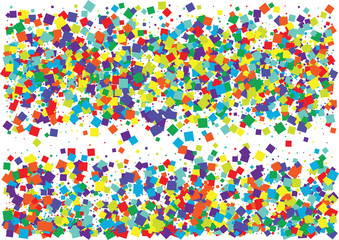 Festive color square confetti background. Abstract frame confetti texture for holiday, postcard, poster, website, carnival, birthday, children's parties. Cover confetti mock-up. Wedding card layout