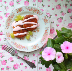 cup of tea and cake on the table