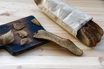 rye toast on a wooden background