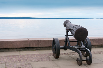 Petrozavodsk. Cannon on the waterfront of lake Onega