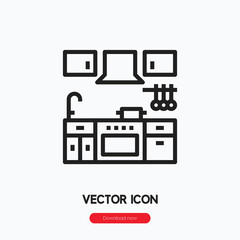 kitchen icon vector. Linear style sign for mobile concept and web design. kitchen symbol illustration. Pixel vector graphics - Vector.