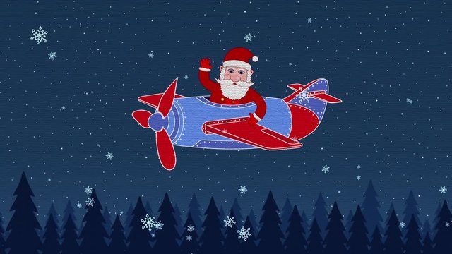 2-dimensional animated graphics showing how Santa Claus or St. Nicholas waves his hand in the plane on Christmas Eve. Full HD