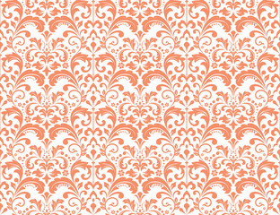 Floral pattern. Vintage wallpaper in the Baroque style. Seamless vector background. White and pink ornament for fabric, wallpaper, packaging. Ornate Damask flower ornament
