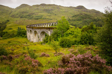 Glenfinnan famous viaduct in Scotland, The location was used in 'Harry Potter'