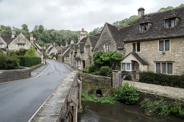 Village of Castle Combe, Wiltshire, UK. Bridge over River Bybrook