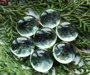 fir tree branch  with glass balls background